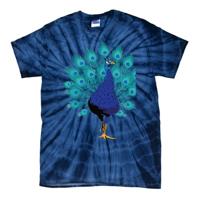 Blue Peacock Print Teal Feathers Bird Lover Gifts Tie-Dye T-Shirt