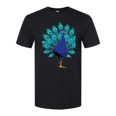 Blue Peacock Print Teal Feathers Bird Lover Gifts Softstyle CVC T-Shirt