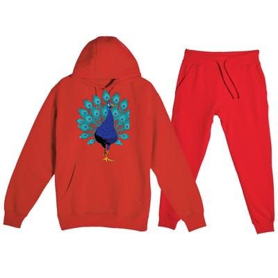 Blue Peacock Print Teal Feathers Bird Lover Gifts Premium Hooded Sweatsuit Set