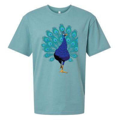 Blue Peacock Print Teal Feathers Bird Lover Gifts Sueded Cloud Jersey T-Shirt