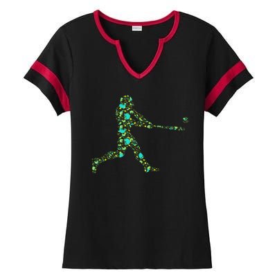 Baseball Player Pattern Ladies Halftime Notch Neck Tee