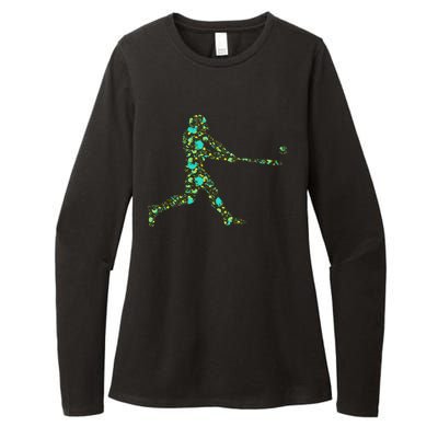 Baseball Player Pattern Womens CVC Long Sleeve Shirt