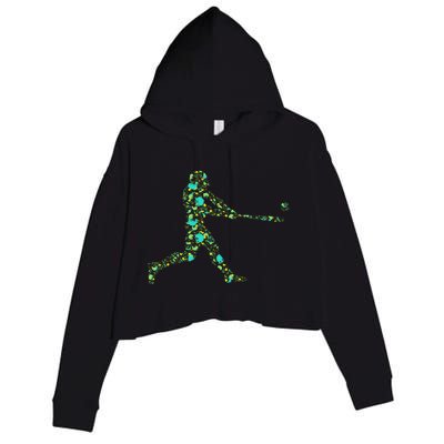 Baseball Player Pattern Crop Fleece Hoodie