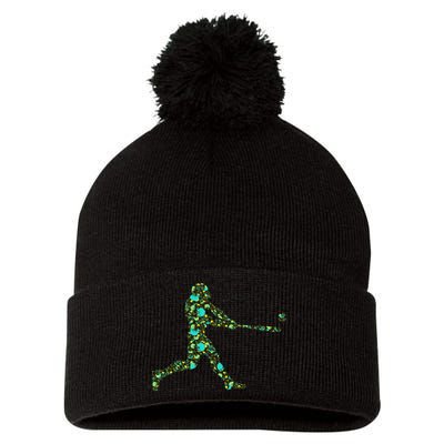 Baseball Player Pattern Pom Pom 12in Knit Beanie