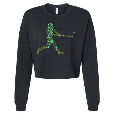 Baseball Player Pattern Cropped Pullover Crew