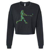 Baseball Player Pattern Cropped Pullover Crew