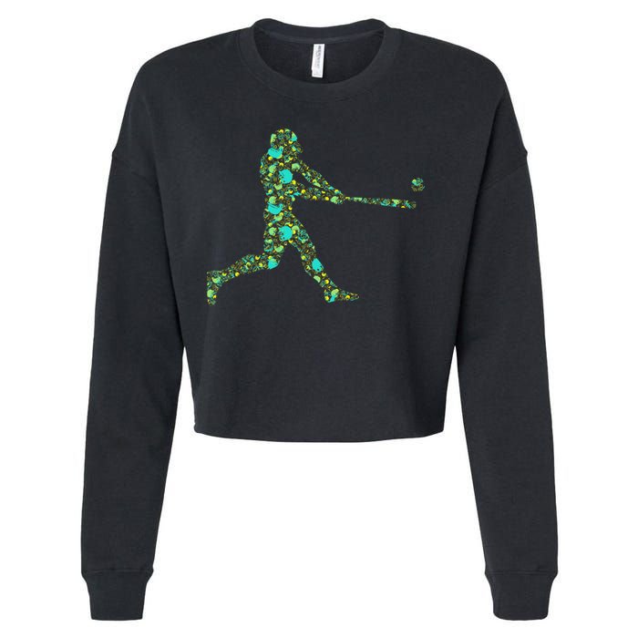 Baseball Player Pattern Cropped Pullover Crew