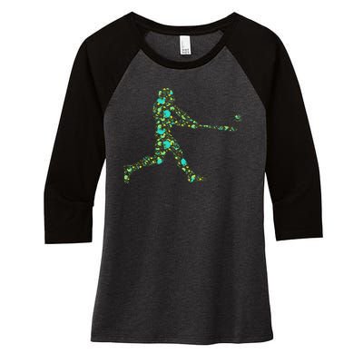 Baseball Player Pattern Women's Tri-Blend 3/4-Sleeve Raglan Shirt