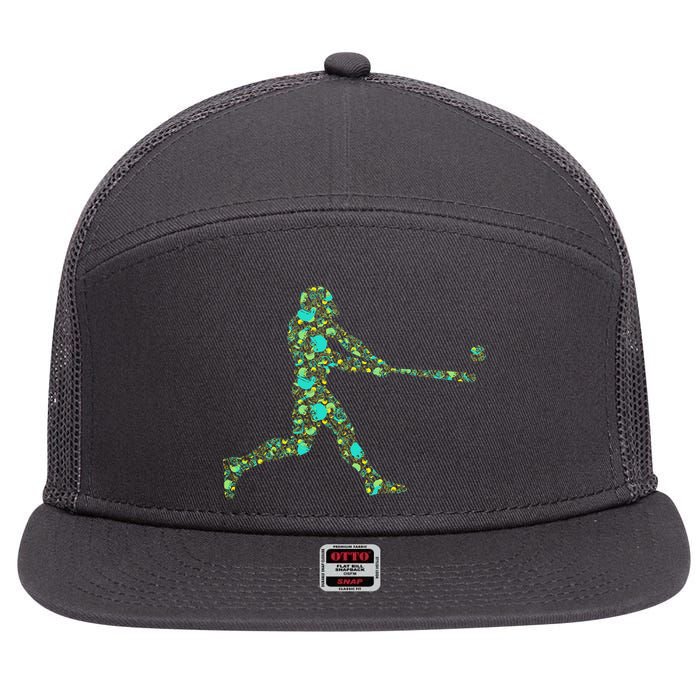 Baseball Player Pattern 7 Panel Mesh Trucker Snapback Hat