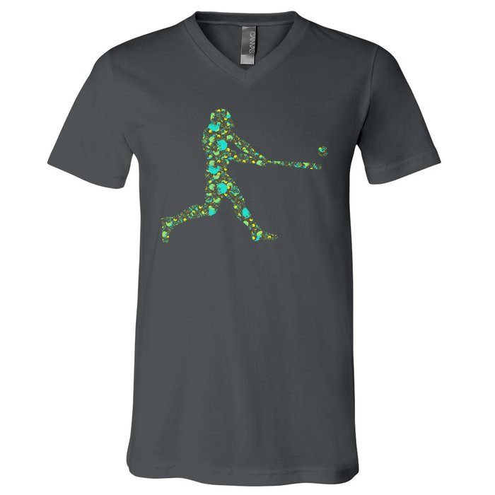 Baseball Player Pattern V-Neck T-Shirt