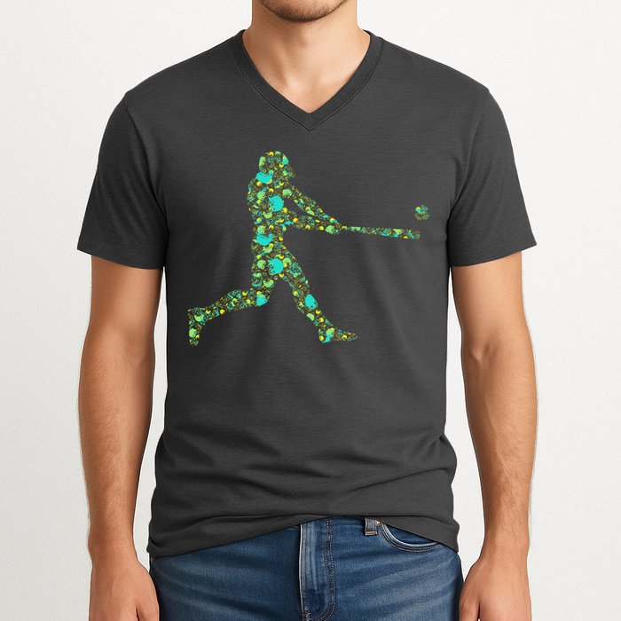 Baseball Player Pattern V-Neck T-Shirt