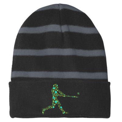 Baseball Player Pattern Striped Beanie with Solid Band