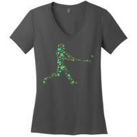 Baseball Player Pattern Women's V-Neck T-Shirt