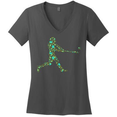 Baseball Player Pattern Women's V-Neck T-Shirt