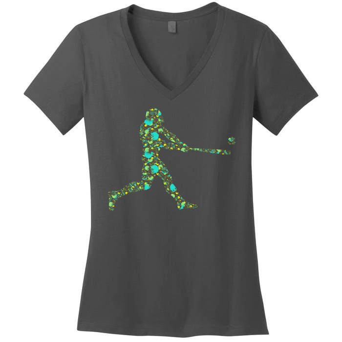 Baseball Player Pattern Women's V-Neck T-Shirt