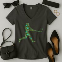 Baseball Player Pattern Women's V-Neck T-Shirt