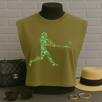 Baseball Player Pattern Garment-Dyed Women's Muscle Tee
