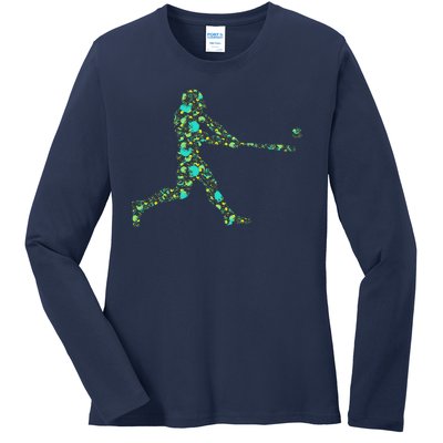 Baseball Player Pattern Ladies Long Sleeve Shirt