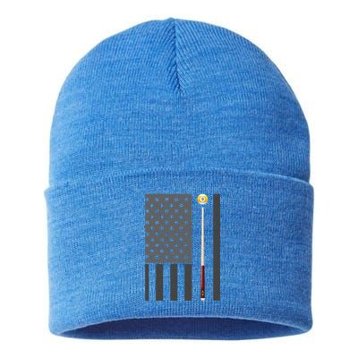 Billiards Pool Player Table Usa Us American Flag Meaningful Gift Sustainable Knit Beanie