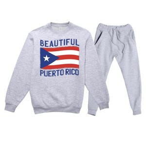 Beautiful Puerto Rico Flag Premium Crewneck Sweatsuit Set