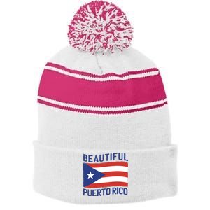 Beautiful Puerto Rico Flag Stripe Pom Pom Beanie