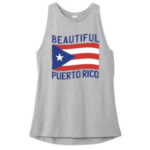 Beautiful Puerto Rico Flag Ladies PosiCharge Tri-Blend Wicking Tank