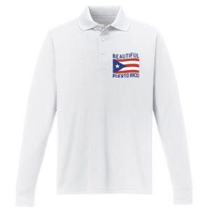 Beautiful Puerto Rico Flag Performance Long Sleeve Polo