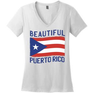 Beautiful Puerto Rico Flag Women's V-Neck T-Shirt