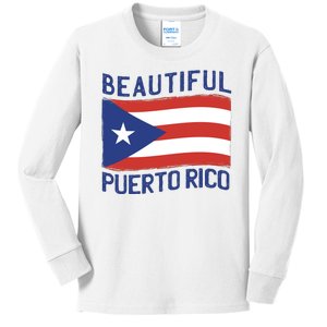 Beautiful Puerto Rico Flag Kids Long Sleeve Shirt