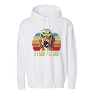 Beach Please Redbone Coonhound Dog Funny Summer Cool Gift Garment-Dyed Fleece Hoodie