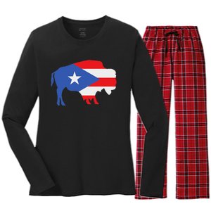 Buffalo Puerto Rico Buffalo New York Puerto Rican Women's Long Sleeve Flannel Pajama Set 