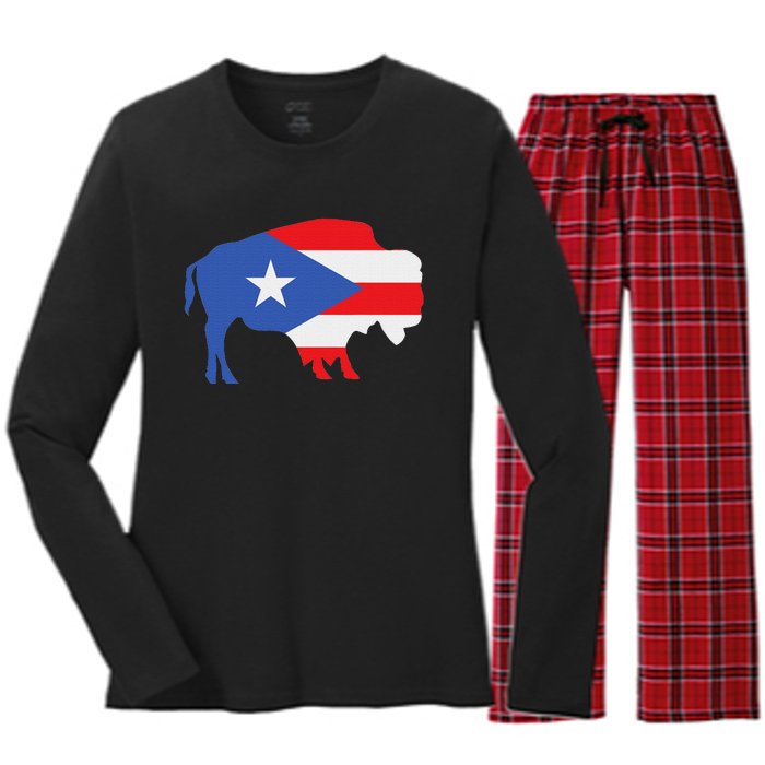 Buffalo Puerto Rico Buffalo New York Puerto Rican Women's Long Sleeve Flannel Pajama Set 