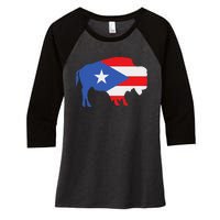 Buffalo Puerto Rico Buffalo New York Puerto Rican Women's Tri-Blend 3/4-Sleeve Raglan Shirt