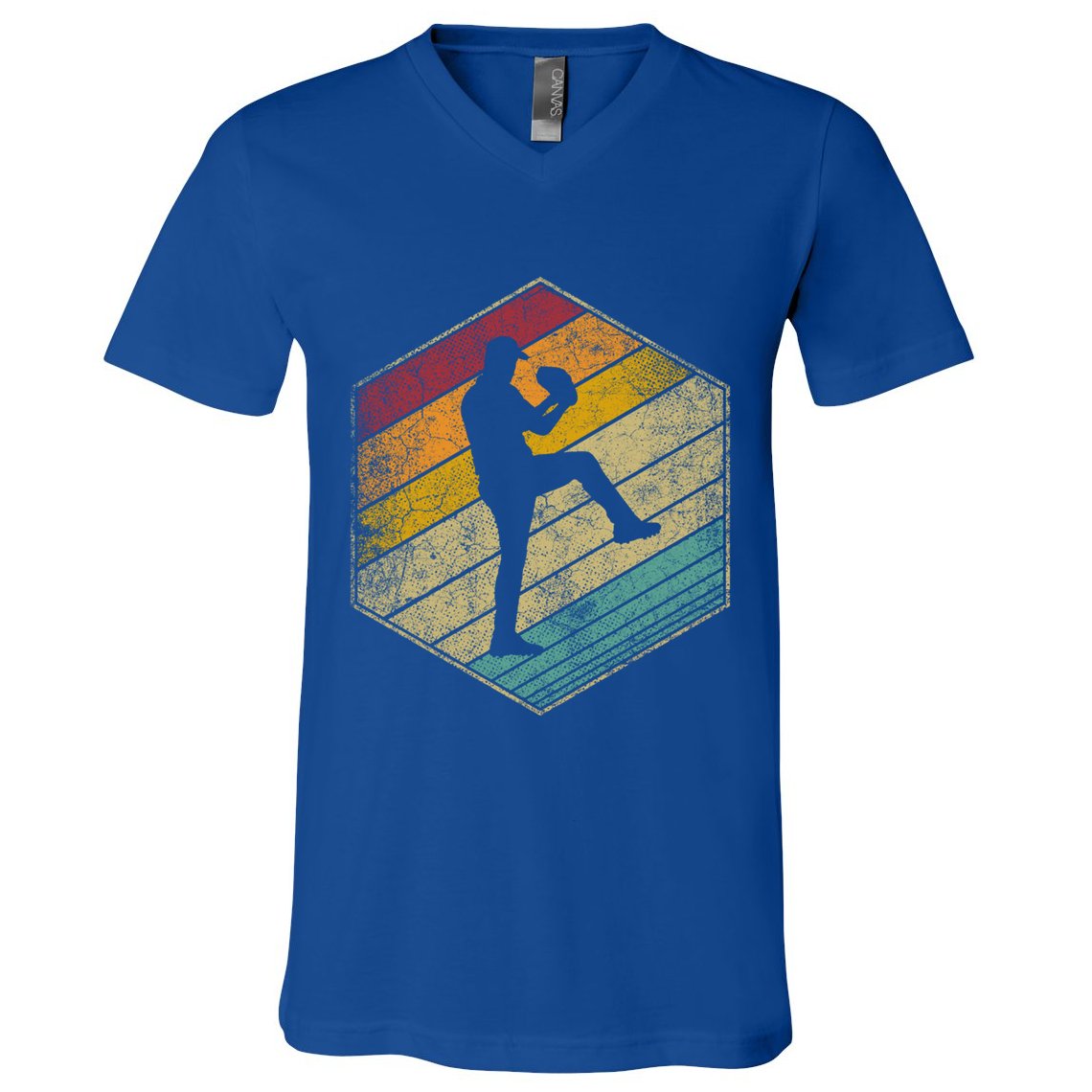 Baseball Pitcher Retro Vintage 70s 80s 90s Gift Cute Gift V-Neck T-Shirt