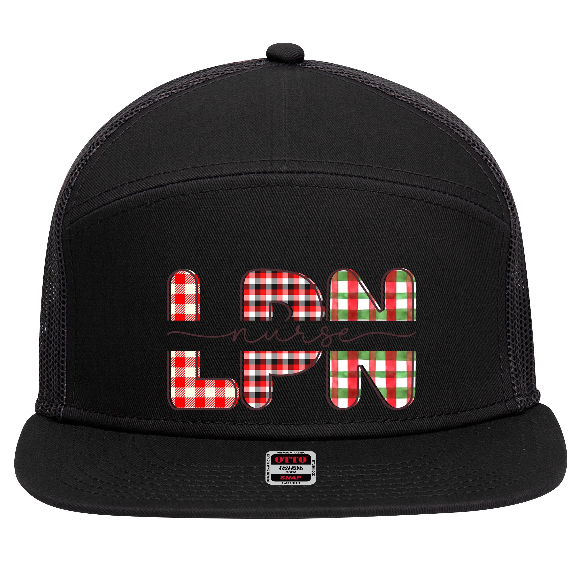 Buffalo Plaid Rn Nurse Graphic 7 Panel Mesh Trucker Snapback Hat