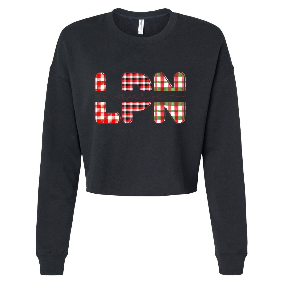 Buffalo Plaid Rn Nurse Graphic Cropped Pullover Crew