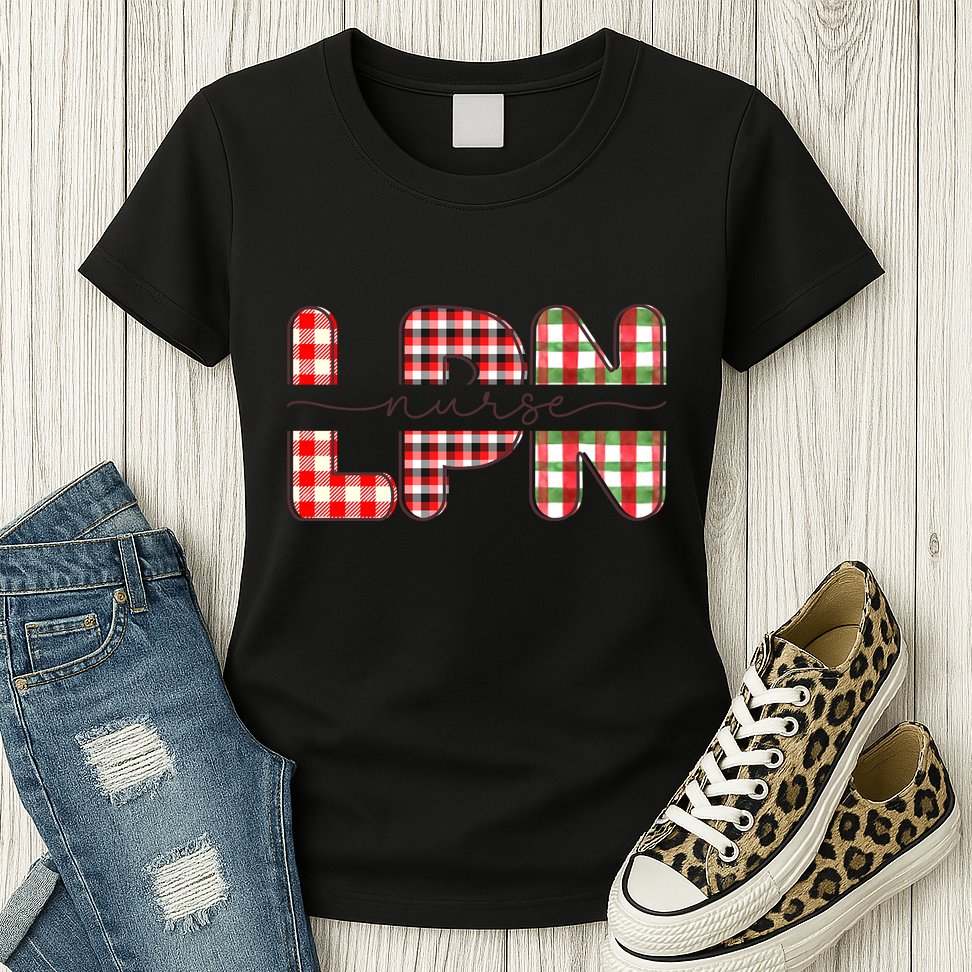 Buffalo Plaid Rn Nurse Graphic Womens T-Shirt