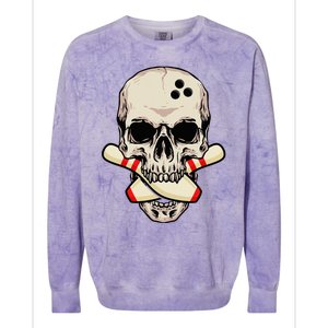 Bowling Pins Retro Skull Skeleton Head Bowling Ball Colorblast Crewneck Sweatshirt