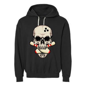 Bowling Pins Retro Skull Skeleton Head Bowling Ball Garment-Dyed Fleece Hoodie