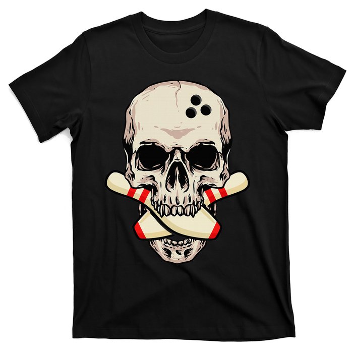 Bowling Pins Retro Skull Skeleton Head Bowling Ball T-Shirt