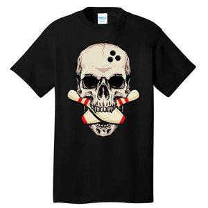 Bowling Pins Retro Skull Skeleton Head Bowling Ball Tall T-Shirt