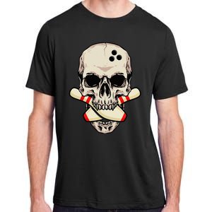 Bowling Pins Retro Skull Skeleton Head Bowling Ball Adult ChromaSoft Performance T-Shirt