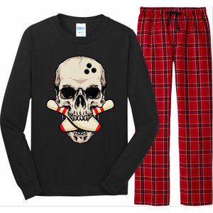 Bowling Pins Retro Skull Skeleton Head Bowling Ball Long Sleeve Pajama Set