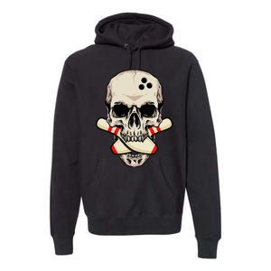 Bowling Pins Retro Skull Skeleton Head Bowling Ball Premium Hoodie