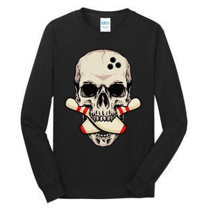 Bowling Pins Retro Skull Skeleton Head Bowling Ball Tall Long Sleeve T-Shirt