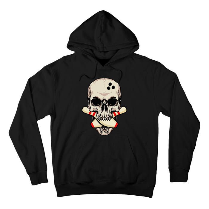 Bowling Pins Retro Skull Skeleton Head Bowling Ball Tall Hoodie