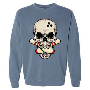 Bowling Pins Retro Skull Skeleton Head Bowling Ball Garment-Dyed Sweatshirt