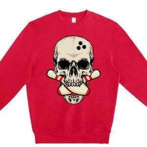 Bowling Pins Retro Skull Skeleton Head Bowling Ball Premium Crewneck Sweatshirt