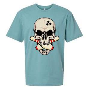 Bowling Pins Retro Skull Skeleton Head Bowling Ball Sueded Cloud Jersey T-Shirt