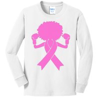 Boxing Pink Ribbon African American Breast Cancer Kids Long Sleeve Shirt